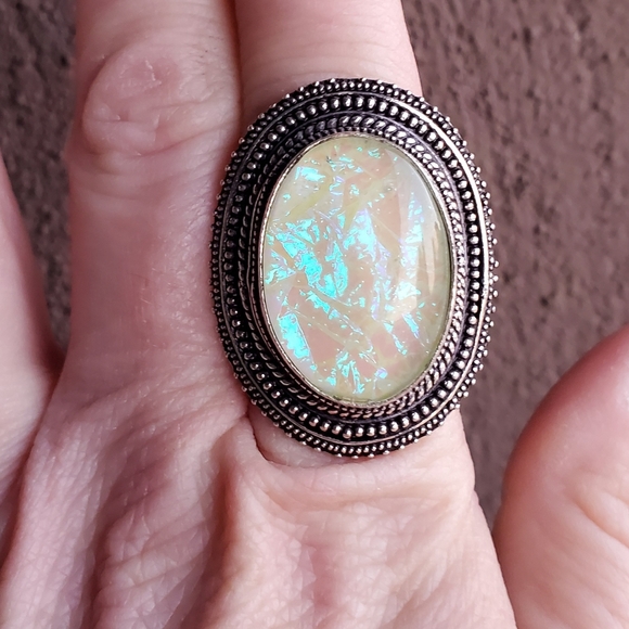 New Huge Dichroic Glass 925 Silver Statement Ring. - Picture 11 of 14